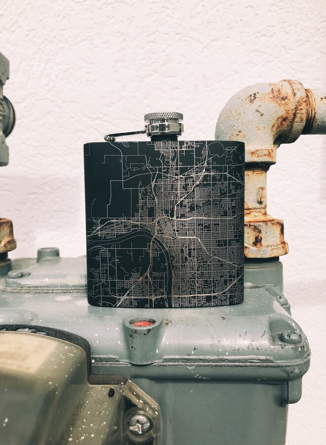 Tulsa Map Hip Flask in Matte Black