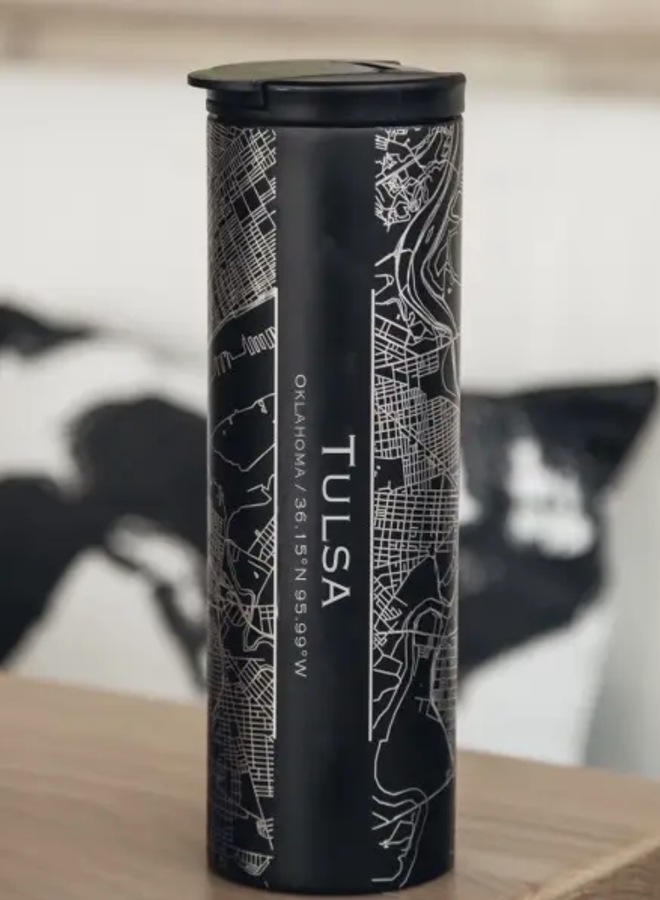 Tulsa City Map Tumbler in Matte Black