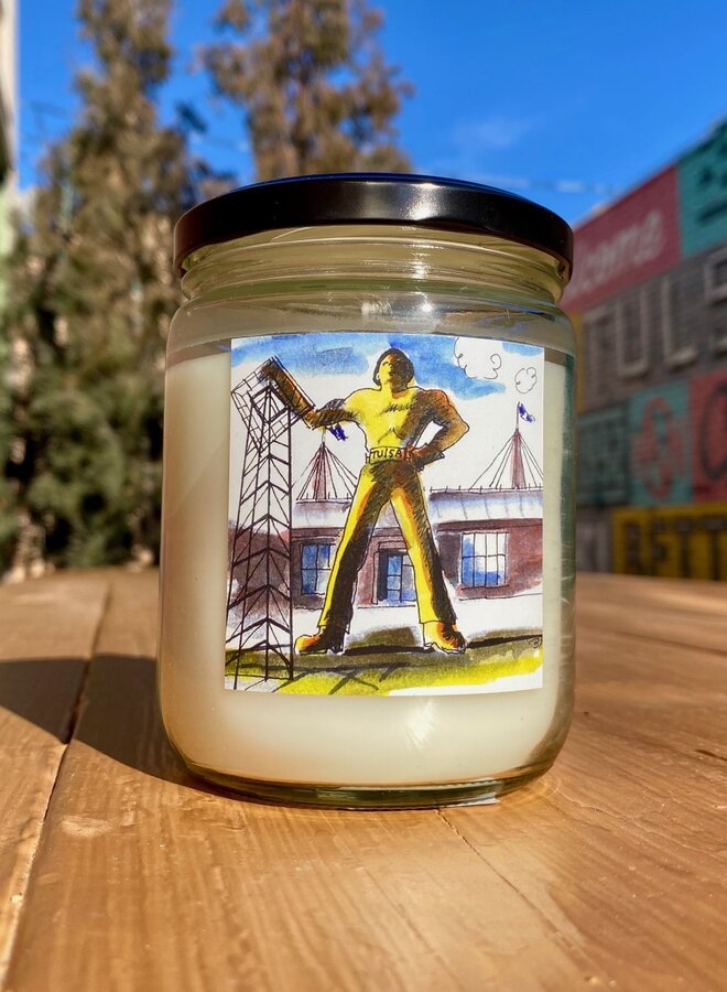 Golden Driller Glass Candle