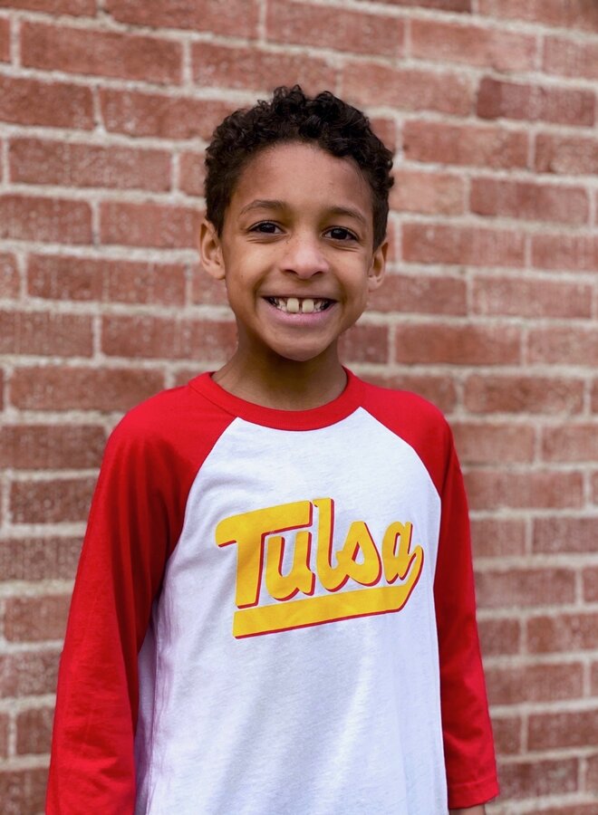 Tulsa Baseball Script Youth Raglan
