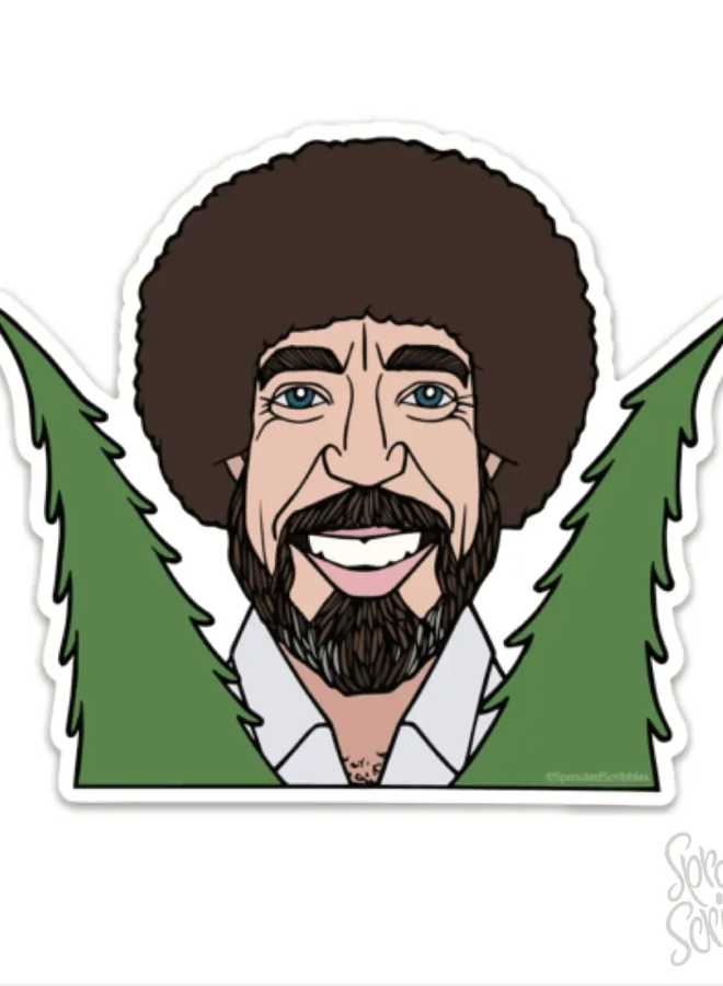 Happy Little Trees Bob Ross Caricature Sticker