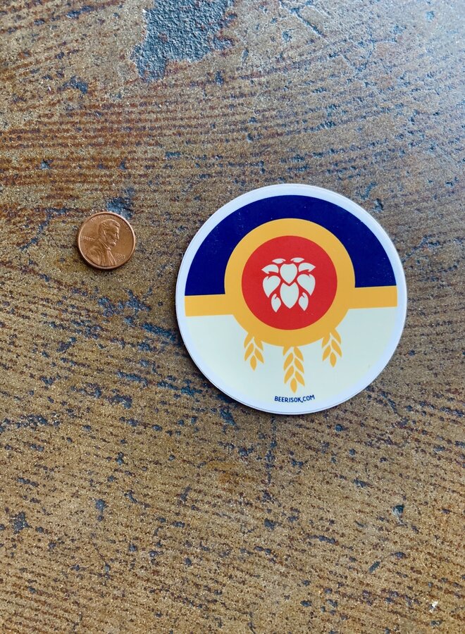 Tulsa Flag Beer Circle Sticker