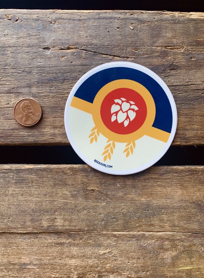 Tulsa Flag Beer Circle Sticker