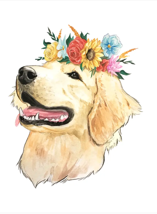 Flower Crown Golden Retriever Sticker