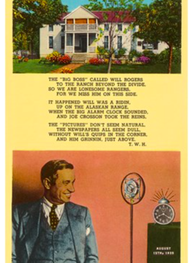 Will Rogers Tribute Post Card