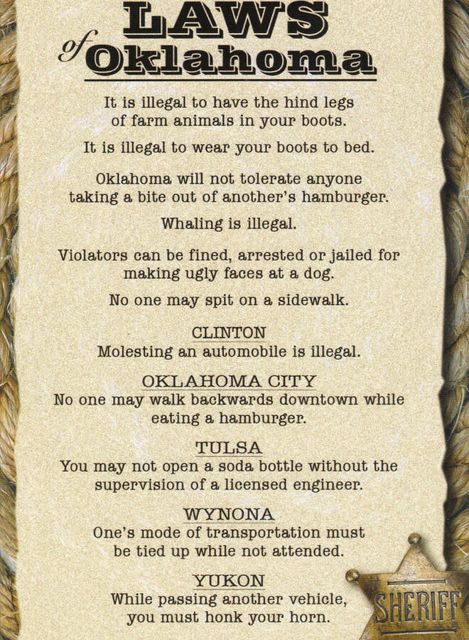 Laws of Oklahoma Post Card