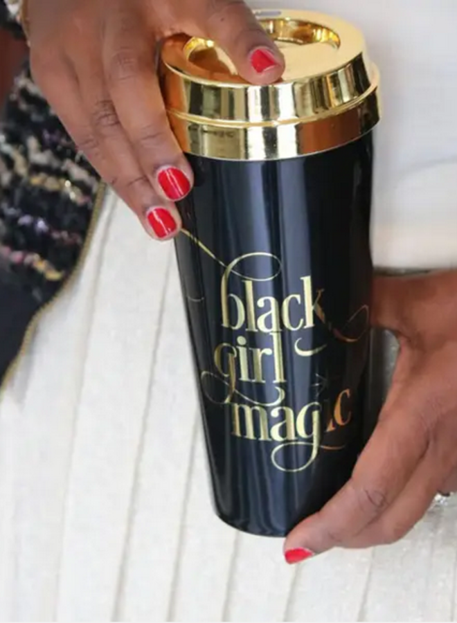 Black Girl Gold Lid Travel Mug