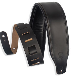 Levy's Levy's 3 Inch Top Grain Leather Guitar Strap In Black with 1/4 Inch Foam Wrapped In Black Garment Leather. Ladder Style Adjustment From 37 to 51 Inches.