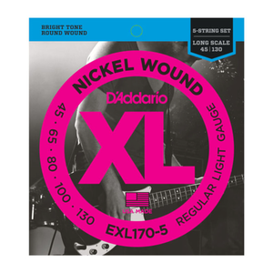 D'Addario D'Addario EXL170-5 5-String Nickel Wound Bass Guitar Strings, Light, 45-130, Long Scale