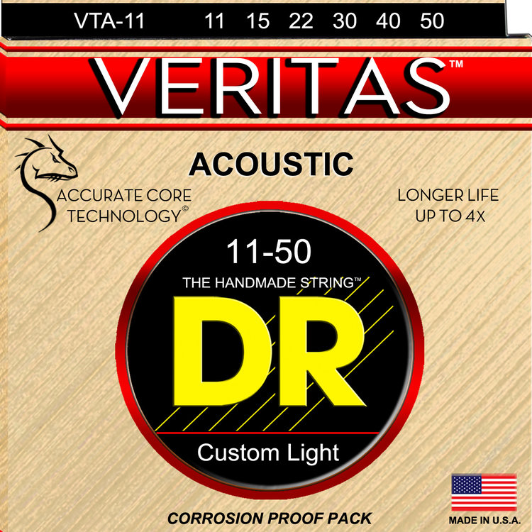 DR DR Veritas Coated Core Technology Acoustic Guitar Strings: Custom Light 11-50
