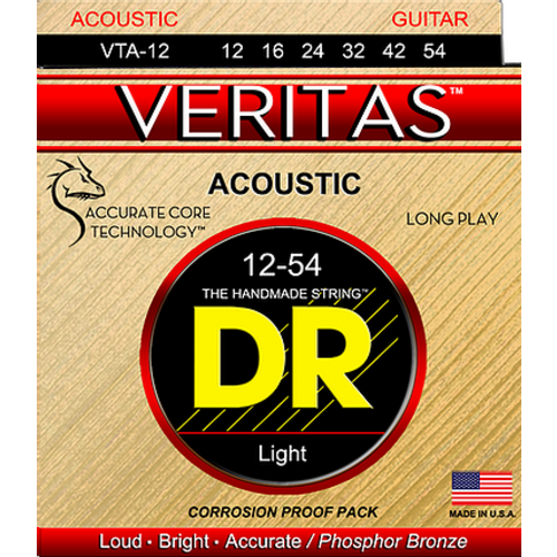 DR DR VERITAS™ - Coated Core Technology Acoustic Guitar Strings: Light 12-54 DR DR VERITAS™ - Coated Core Technology Acoustic Guitar Strings: Light 12-54