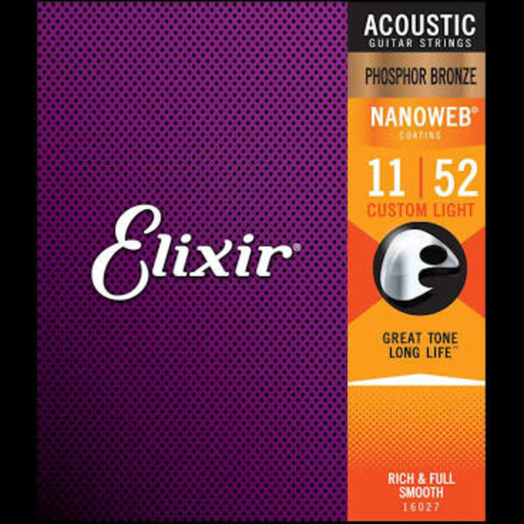 Elixir Elixir Phosphor Bronze Nanoweb Acoustic Guitar Strings - Custom Light 11-52