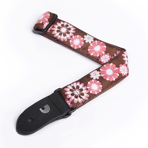 D'Addario D'Addario Nylon Ukulele Strap, Brown and Pink Flowers