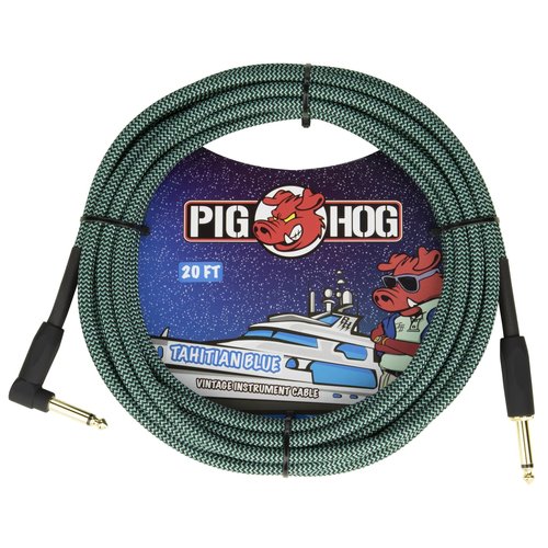 Pig Hog Pig Hog "Tahitian Blue" Instrument Cable, 20ft Right Angle Pig Hog Pig Hog "Tahitian Blue" Instrument Cable, 20ft Right Angle