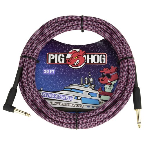 Pig Hog Pig Hog "Riviera Purple" Instrument Cable, 20ft Right Angle