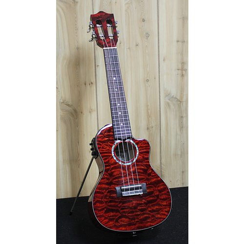 Lanikai Lanikai Quilted Maple Red Cutaway Electric Concert Ukulele w/Gig Bag Lanikai Lanikai Quilted Maple Red Cutaway Electric Concert Ukulele w/Gig Bag