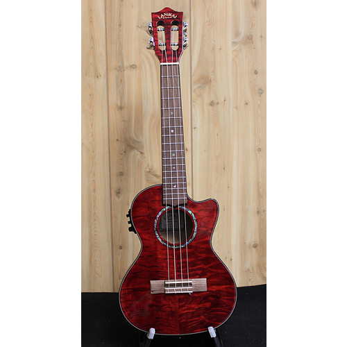 Lanikai Lanikai Quilted Maple Red Cutaway Electric Tenor Ukulele w/Gig Bag Lanikai Lanikai Quilted Maple Red Cutaway Electric Tenor Ukulele w/Gig Bag