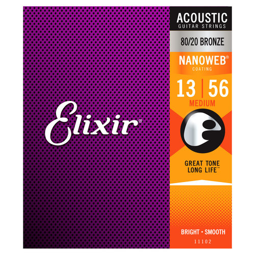 Elixir Elixir 80/20 Nanoweb Acoustic Guitar Strings - Medium 13-56 Elixir Elixir 80/20 Nanoweb Acoustic Guitar Strings - Medium 13-56