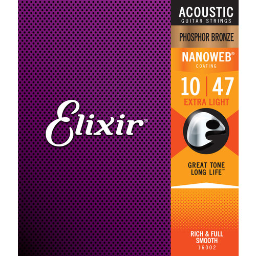 Elixir Elixir Phosphor Bronze Nanoweb Acoustic Guitar Strings - Extra Light 10-47