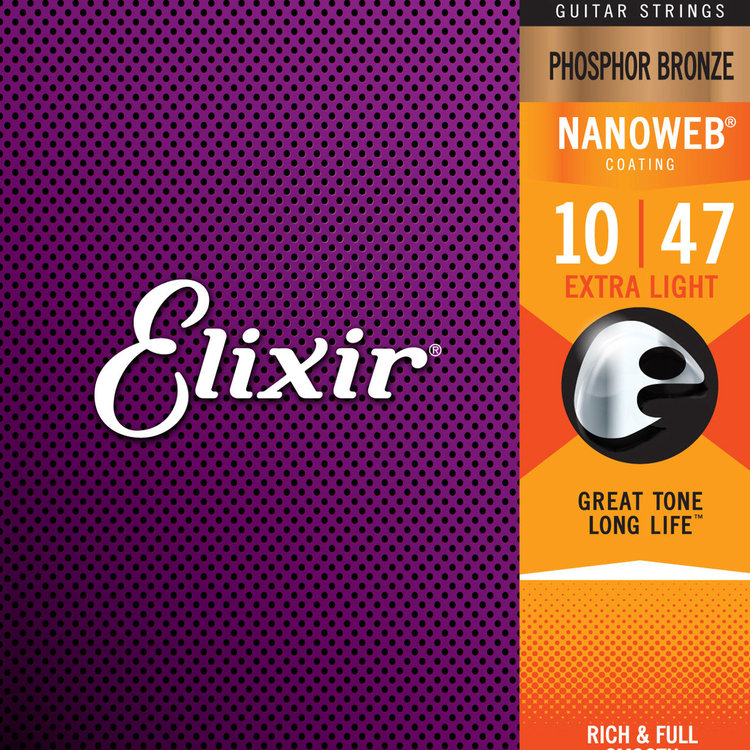 Elixir Elixir Phosphor Bronze Nanoweb Acoustic Guitar Strings - Extra Light 10-47