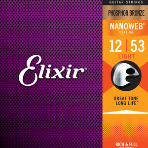 Elixir Elixir Phosphor Bronze Nanoweb Acoustic Guitar Strings - Light 12-53