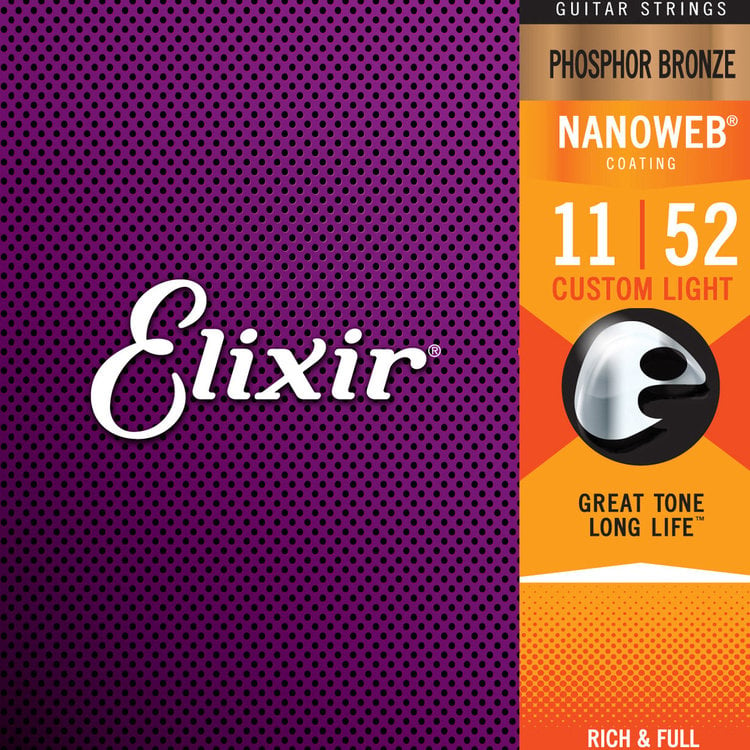 Elixir Elixir Phosphor Bronze Nanoweb Acoustic Guitar Strings - Custom Light 11-52