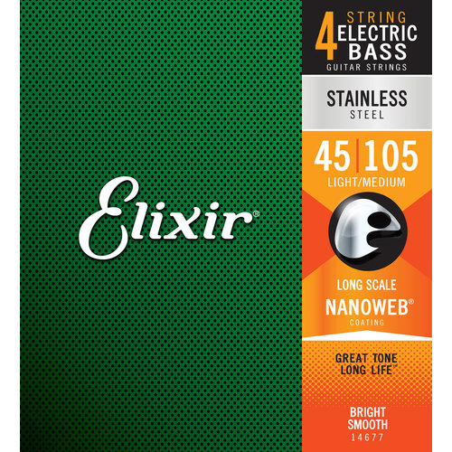 Elixir Elixir Nanoweb Stainless Steel Bass Guitar Strings - Medium 45-105 Elixir Elixir Nanoweb Stainless Steel Bass Guitar Strings - Medium 45-105