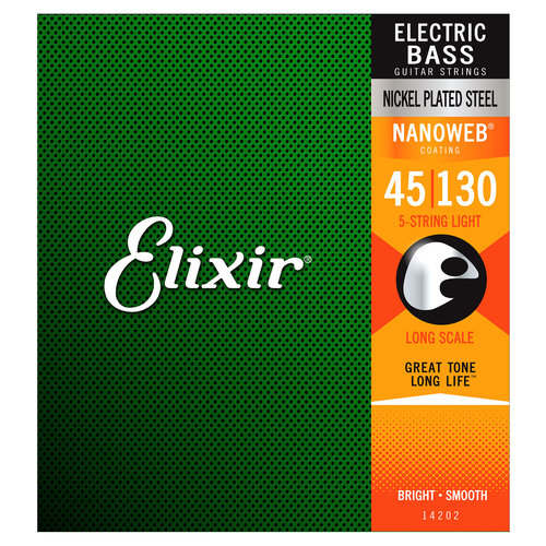 Elixir Elixir Nanoweb 5-String Nickel Plated Steel Bass Guitar Strings - Long Scale Light 45-130 Elixir Elixir Nanoweb 5-String Nickel Plated Steel Bass Guitar Strings - Long Scale Light 45-130