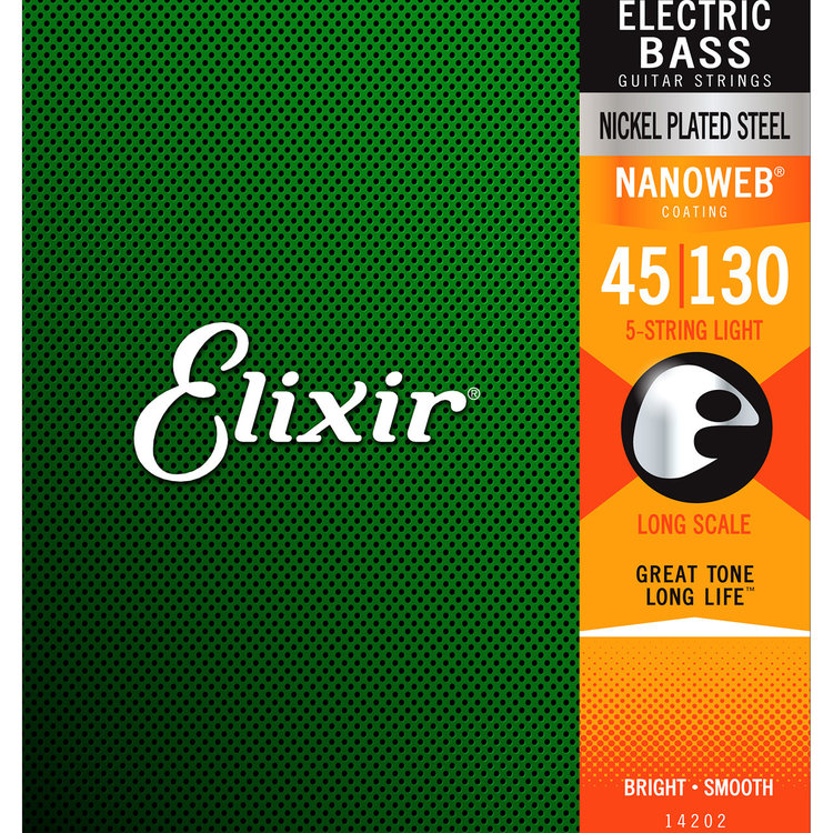 Elixir Elixir Nanoweb 5-String Nickel Plated Steel Bass Guitar Strings - Long Scale Light 45-130