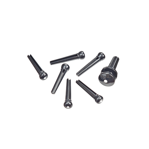 D'Addario D'Addario Injected Molded Bridge Pins with End Pin, Set of 7, Ivory with Ebony Dot