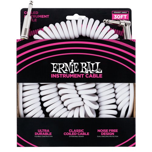 Ernie Ball Ernie Ball 30' Coiled Straight / Angle Instrument Cable - White Ernie Ball Ernie Ball 30' Coiled Straight / Angle Instrument Cable - White