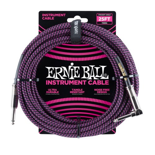 Ernie Ball Ernie Ball 25' Braided Straight / Angle Instrument Cable - Black / Purple Ernie Ball Ernie Ball 25' Braided Straight / Angle Instrument Cable - Black / Purple