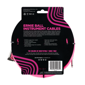 Ernie Ball Ernie Ball 10' Braided Straight / Angle Instrument Cable - Neon Pink