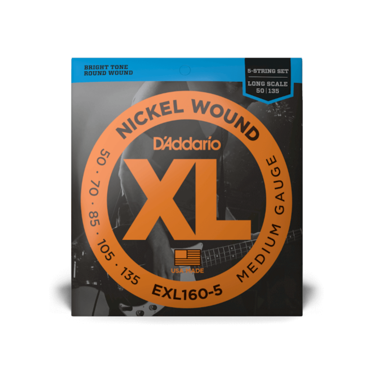 D'Addario 50-135 Medium 5-String, Long Scale, XL Nickel Bass Strings