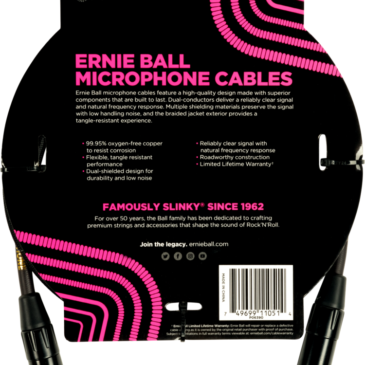 Ernie Ball Ernie Ball 5' Braided XLR Microphone Cable, Black