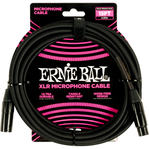 Ernie Ball Ernie Ball 15' Braided XLR Microphone Cable, Black Ernie Ball Ernie Ball 15' Braided XLR Microphone Cable, Black