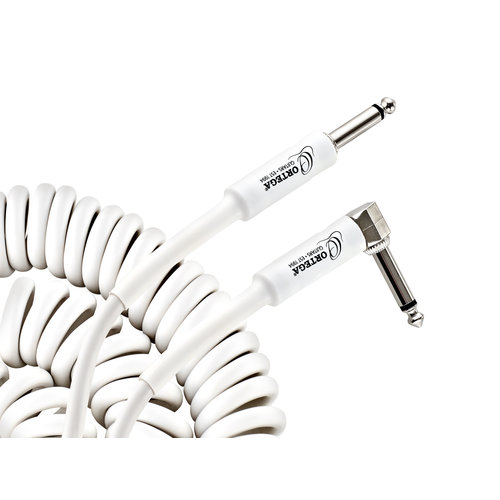 Ortega Ortega Retro Series 30' Coiled Cable - White, Straight/Angle Ortega Ortega Retro Series 30' Coiled Cable - White, Straight/Angle