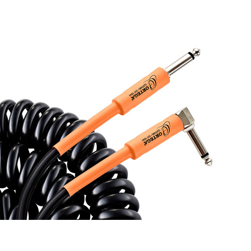 Ortega Ortega Retro Series 30' Coiled Cable - Black, Straight/Angle Ortega Ortega Retro Series 30' Coiled Cable - Black, Straight/Angle