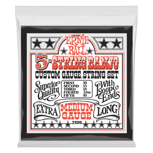 Ernie Ball Ernie Ball Medium 5-String Loop End Stainless Steel Banjo Guitar Strings - 10-10 Gauge Ernie Ball Ernie Ball Medium 5-String Loop End Stainless Steel Banjo Guitar Strings - 10-10 Gauge