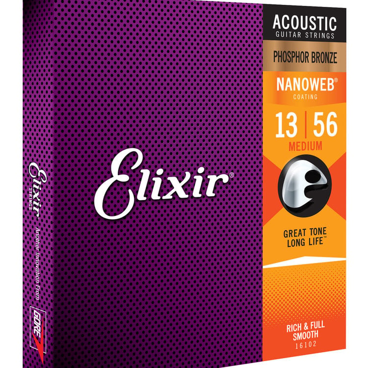 Elixir Elixir Phosphor Bronze Nanoweb Acoustic Guitar Strings - Medium 13-56
