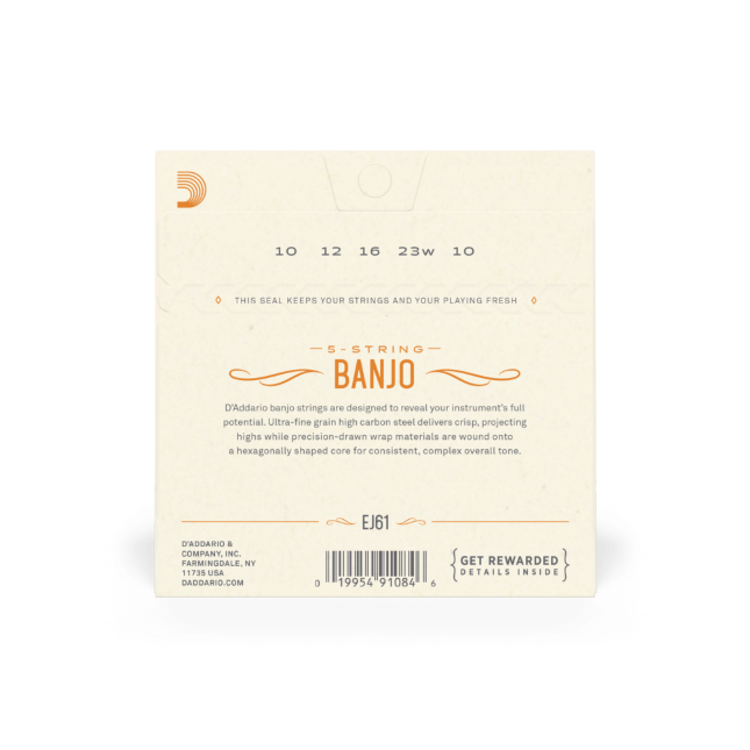 D'Addario D’Addario 5-String Banjo, Nickel, Medium, 10-23