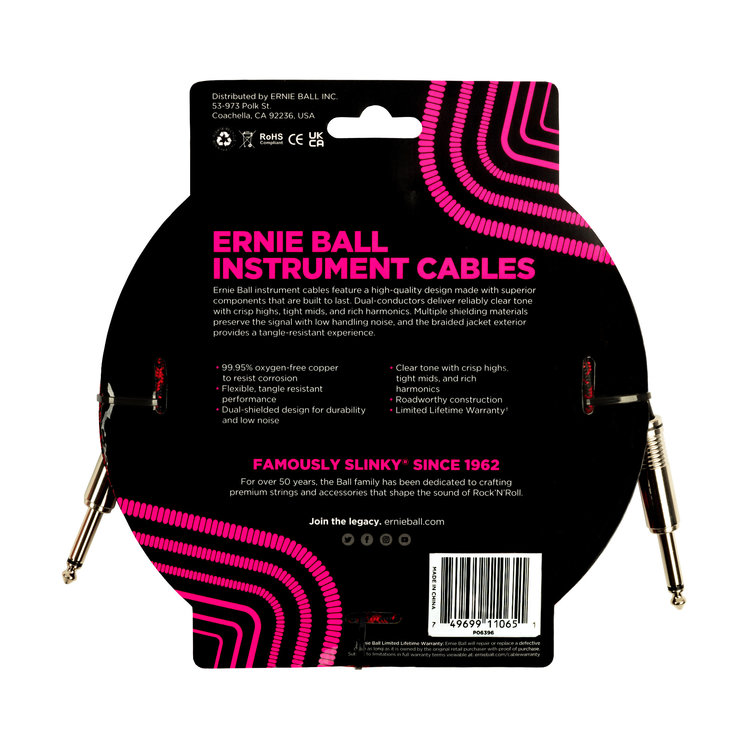 Ernie Ball Ernie Ball 18' Braided Instrument Cable, Red/Black