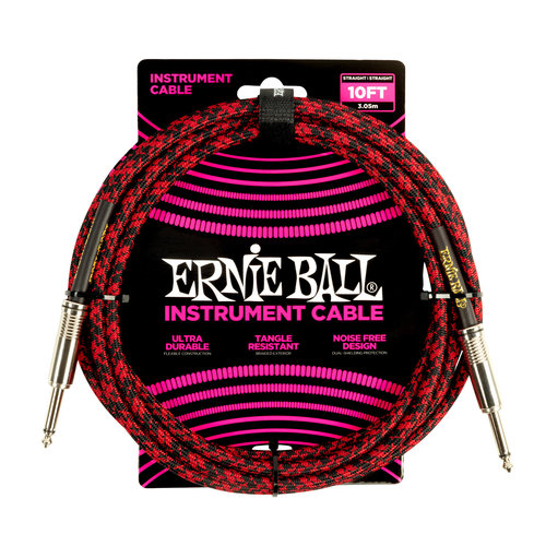 Ernie Ball Ernie Ball 10' Braided Instrument Cable, Red/Black Ernie Ball Ernie Ball 10' Braided Instrument Cable, Red/Black