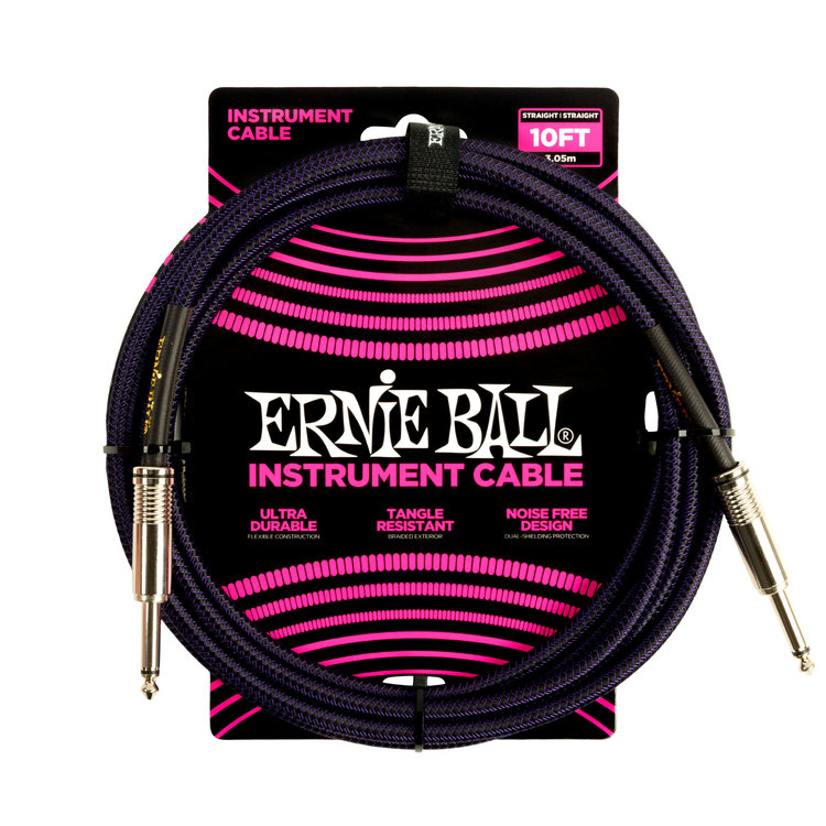 Ernie Ball Ernie Ball 10' Braided Instrument Cable, Purple/Black