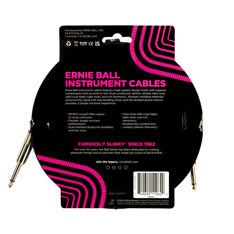 Ernie Ball Ernie Ball 10' Braided Instrument Cable, Purple/Black