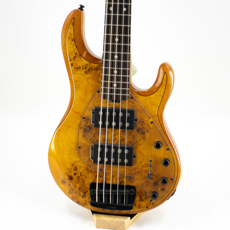 Sterling by Music Man Sterling by Music Man StingRay 5 HH RAY35HH Poplar Burl in Amber w/Gig Bag