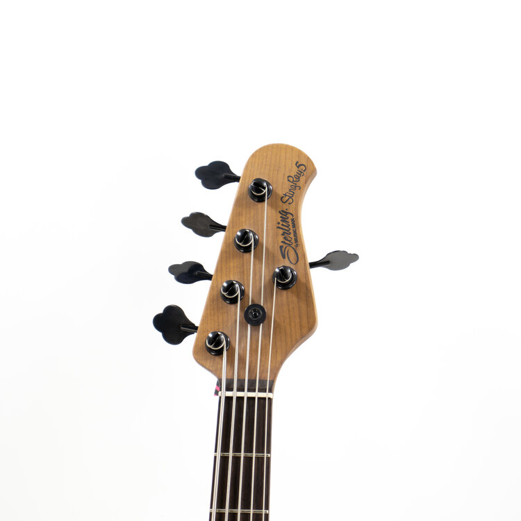 Sterling by Music Man Sterling by Music Man StingRay 5 HH RAY35HH Poplar Burl in Amber w/Gig Bag