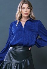 Blue leopard collared blouse