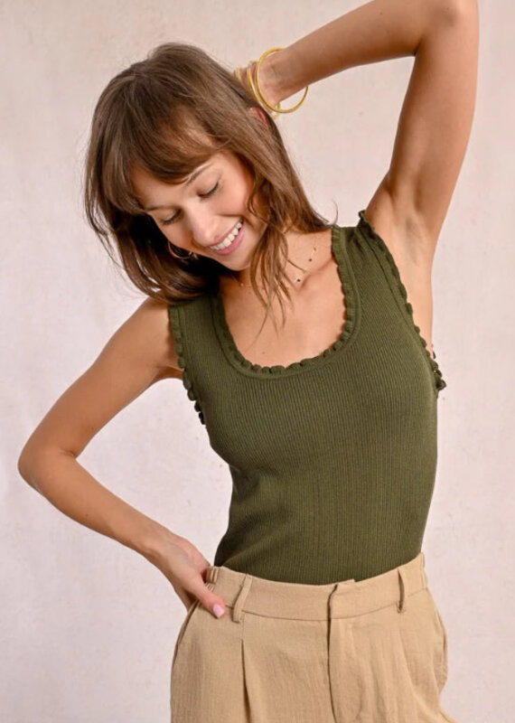 MB ruffle trim knit tank top