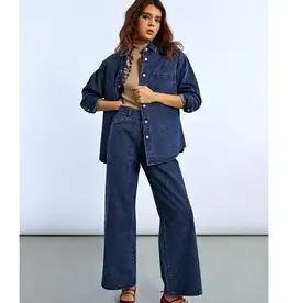 Denim leopard shacket